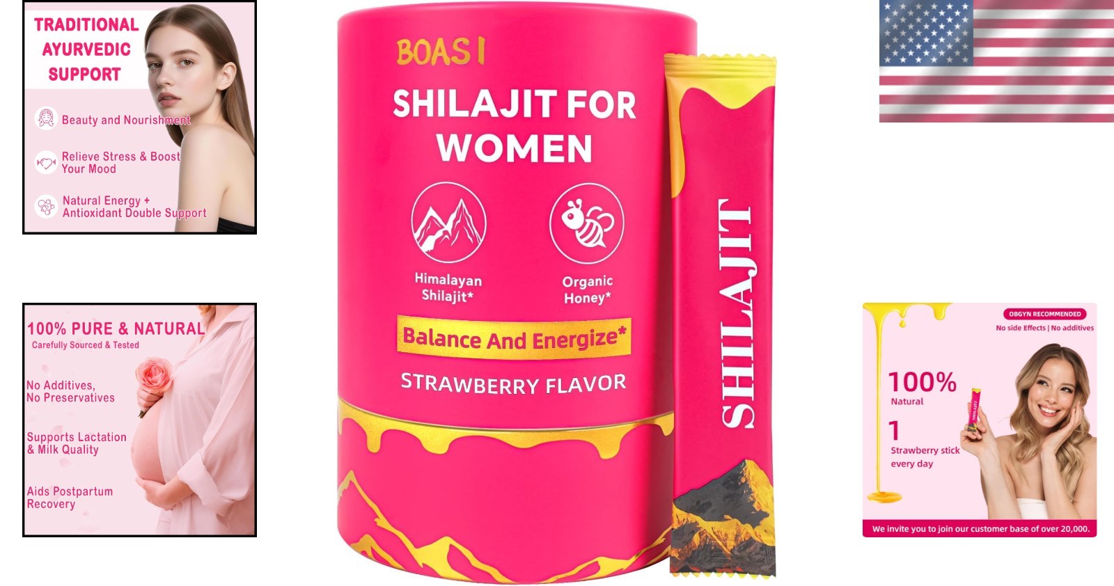 Delicious Strawberry Shilajit Honey Sticks for Women – 30 Count for Wellness