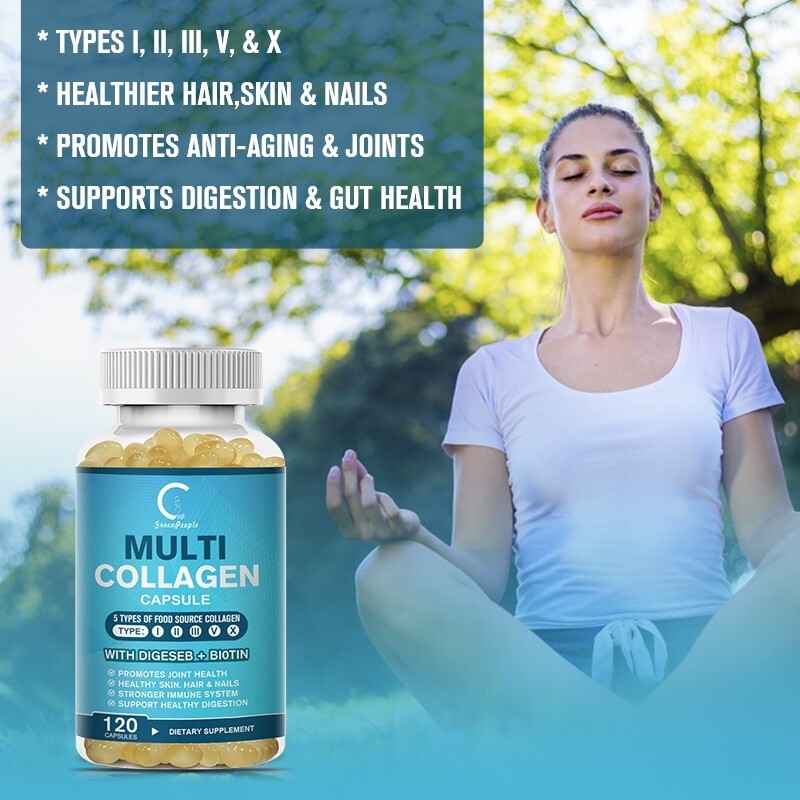 Collagen Peptides Types I, II, III, V, X 2000mg Pills Anti-Aging Skin Capsules