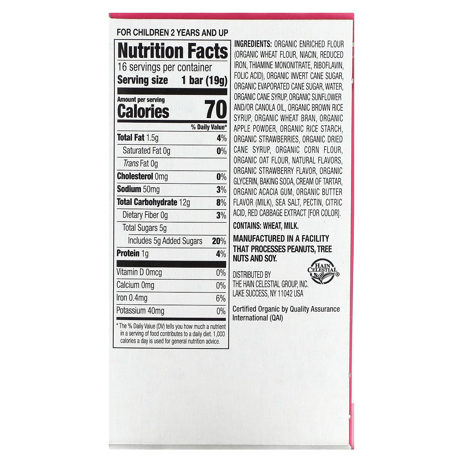 Organic Sunny Days Snack Bars, 2 Years and Up, Strawberry, 16 Bars, 0.67 oz (19