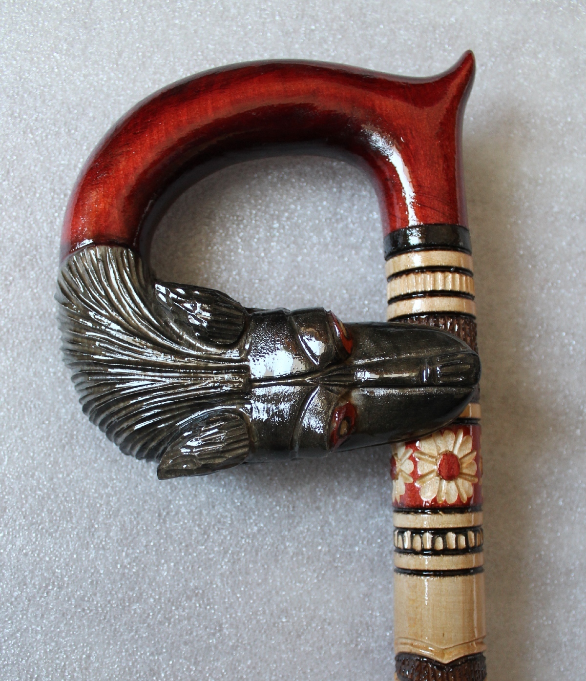 WOLF’S BITE 36″ Gorgeous Hand Carved Wooden Linden WALKING STICK Cane Ukraine