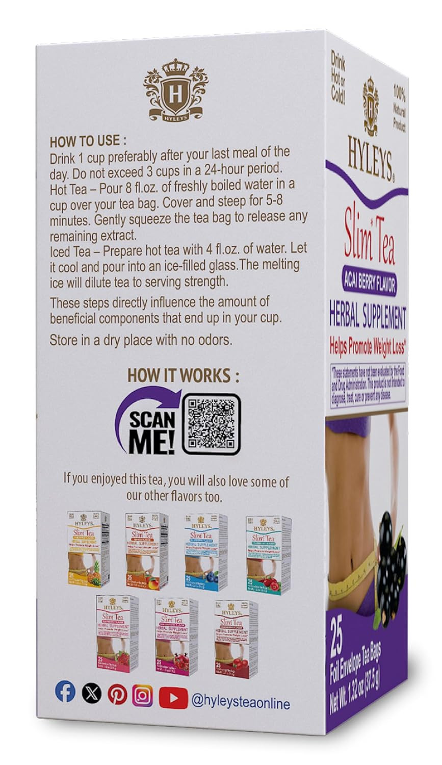 Slim Tea Acai Berry Flavor – Weight Loss Herbal Supplement Cleanse and Detox – 2