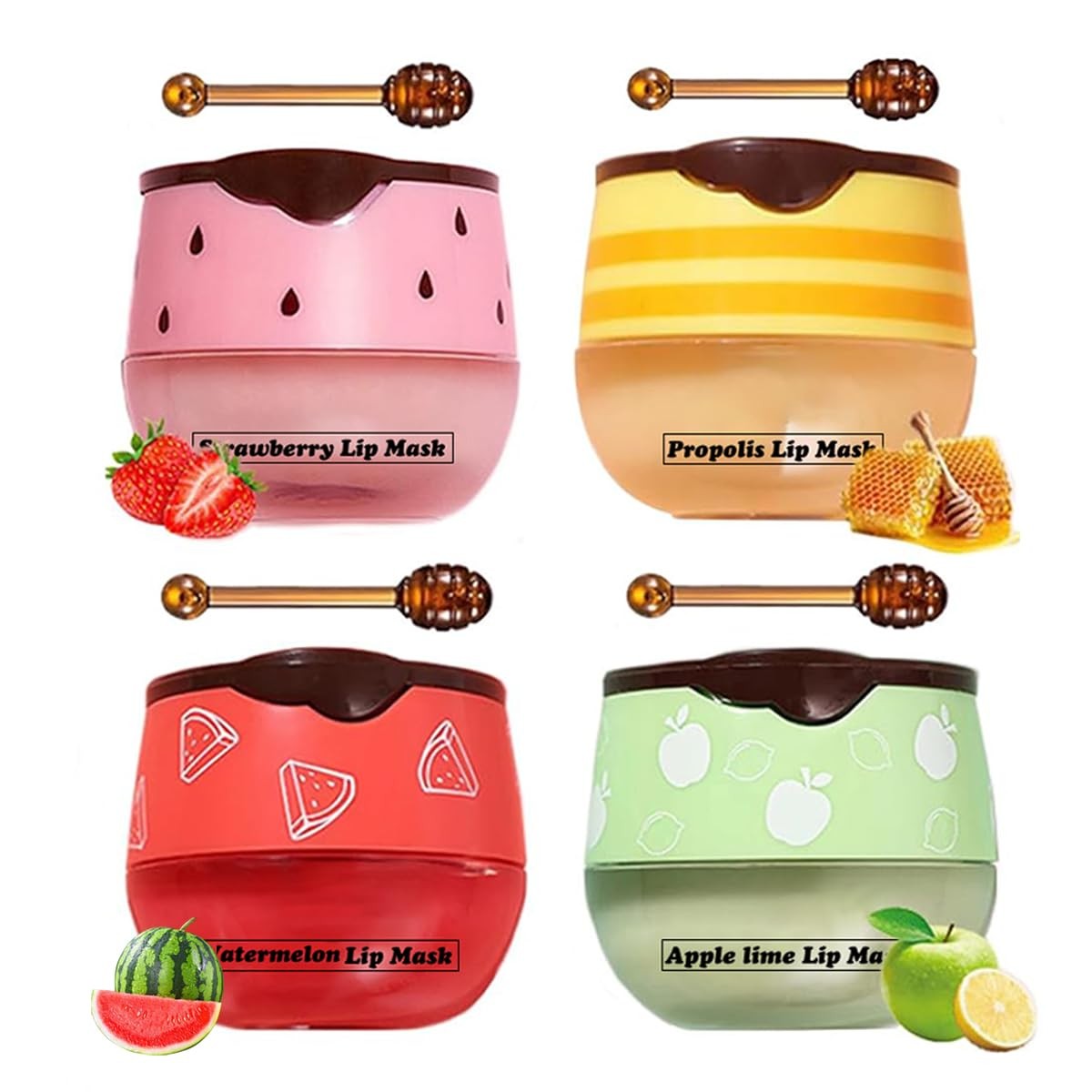 4 PCS Honey Lip 4 count (Pack of 1), Honey+Strawberry+Apple Lime+Watermelon