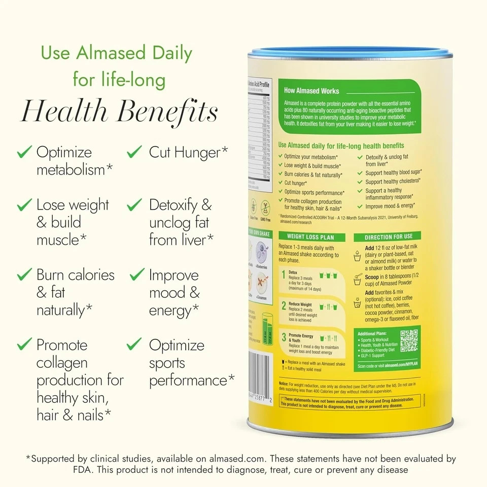 Almased Weight loss & Metabolic Health Supplement Vanilla 17.6 oz, 3 Pack