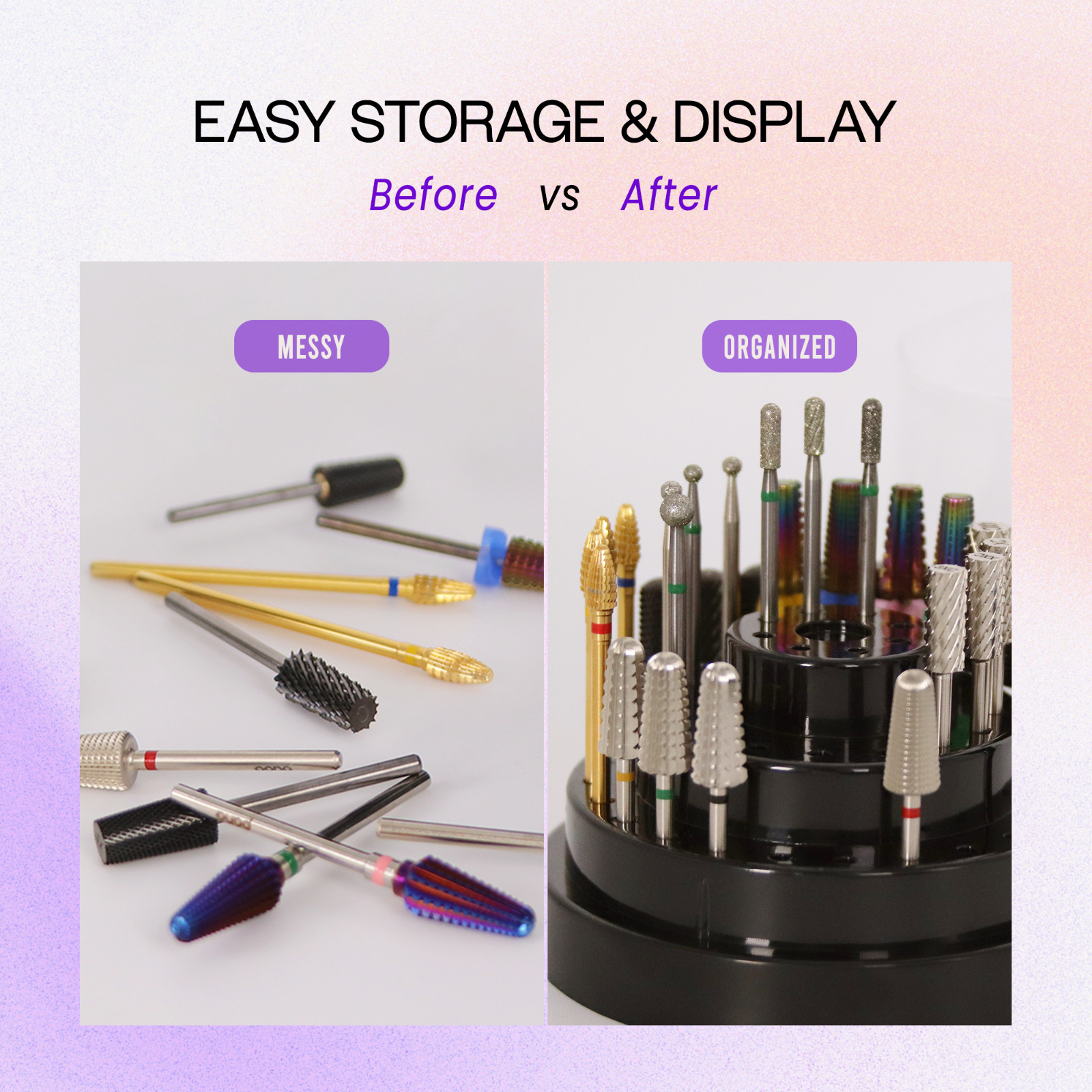 PANA 48 Holes Yellow Nail Drill Bits Display Holder – Dust Proof Organizer