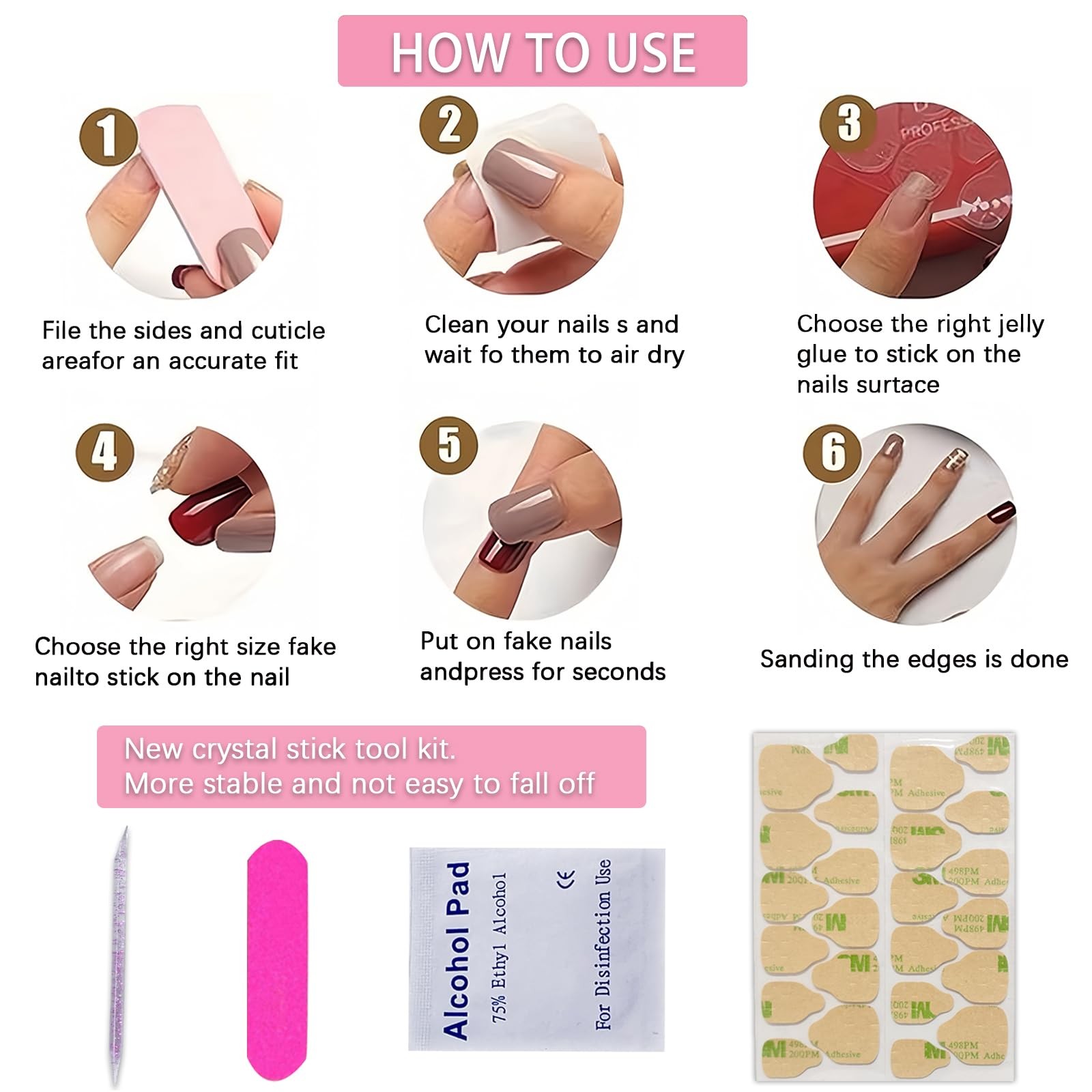 24PCS White French Tip Press on Nails Short Square Fake Large, Multicolor