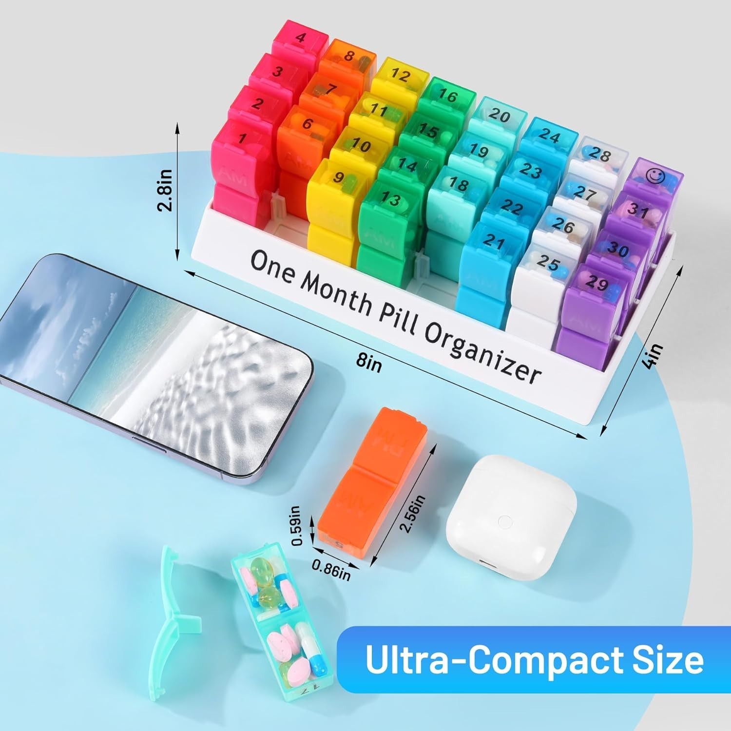 Monthly Pill Organizer 2 Times A Day, One Month Pill Box Am Pm, 30 Day