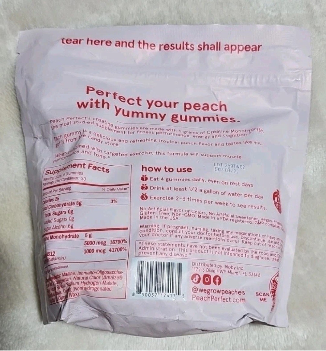 Peach Perfect Creatine Gummies 5g Tropical Fruit
