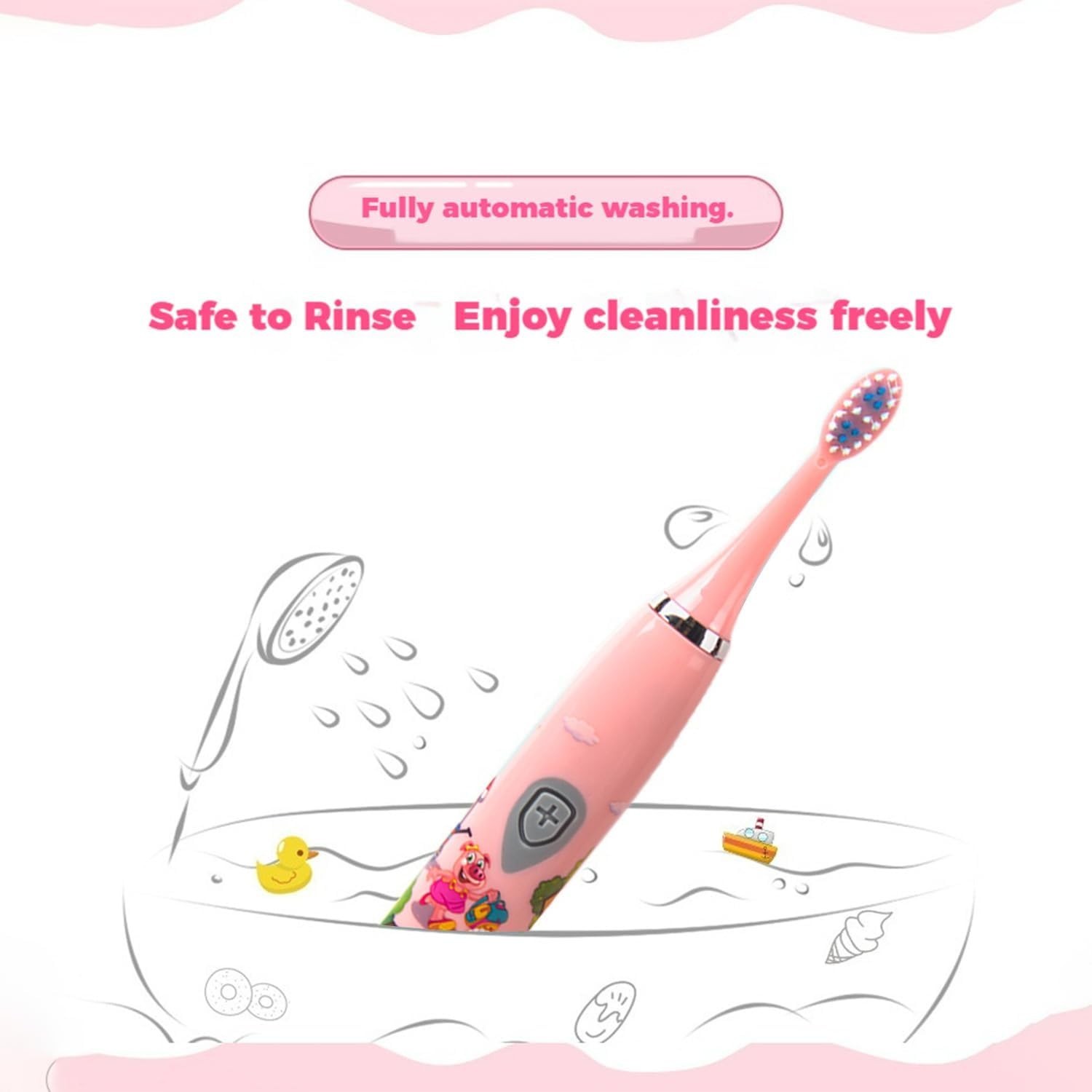 Kids Battery Powered Sonic Toothbrush with 3 Brush Heads Soft Bristles