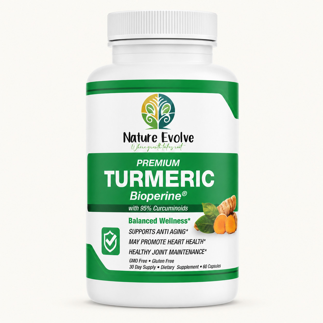 Nature Evolve Premium Turmeric Bioperine® 95% Curcuminoids Joint & Heart 600mg