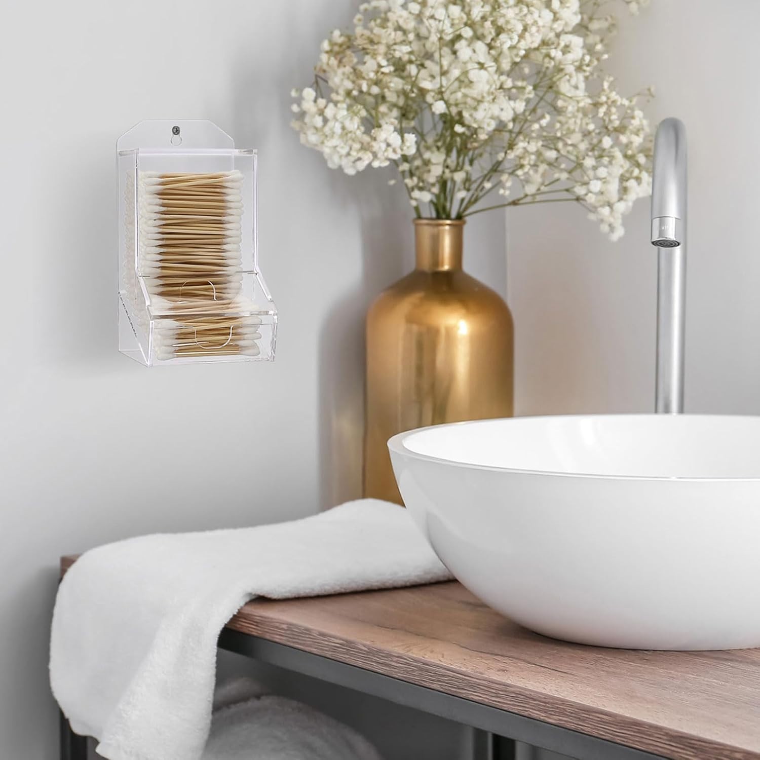 ✨ Clear Qtip Dispenser Wall Mount Acrylic Q Tip Holder Bathroom Cotton Ball Orga