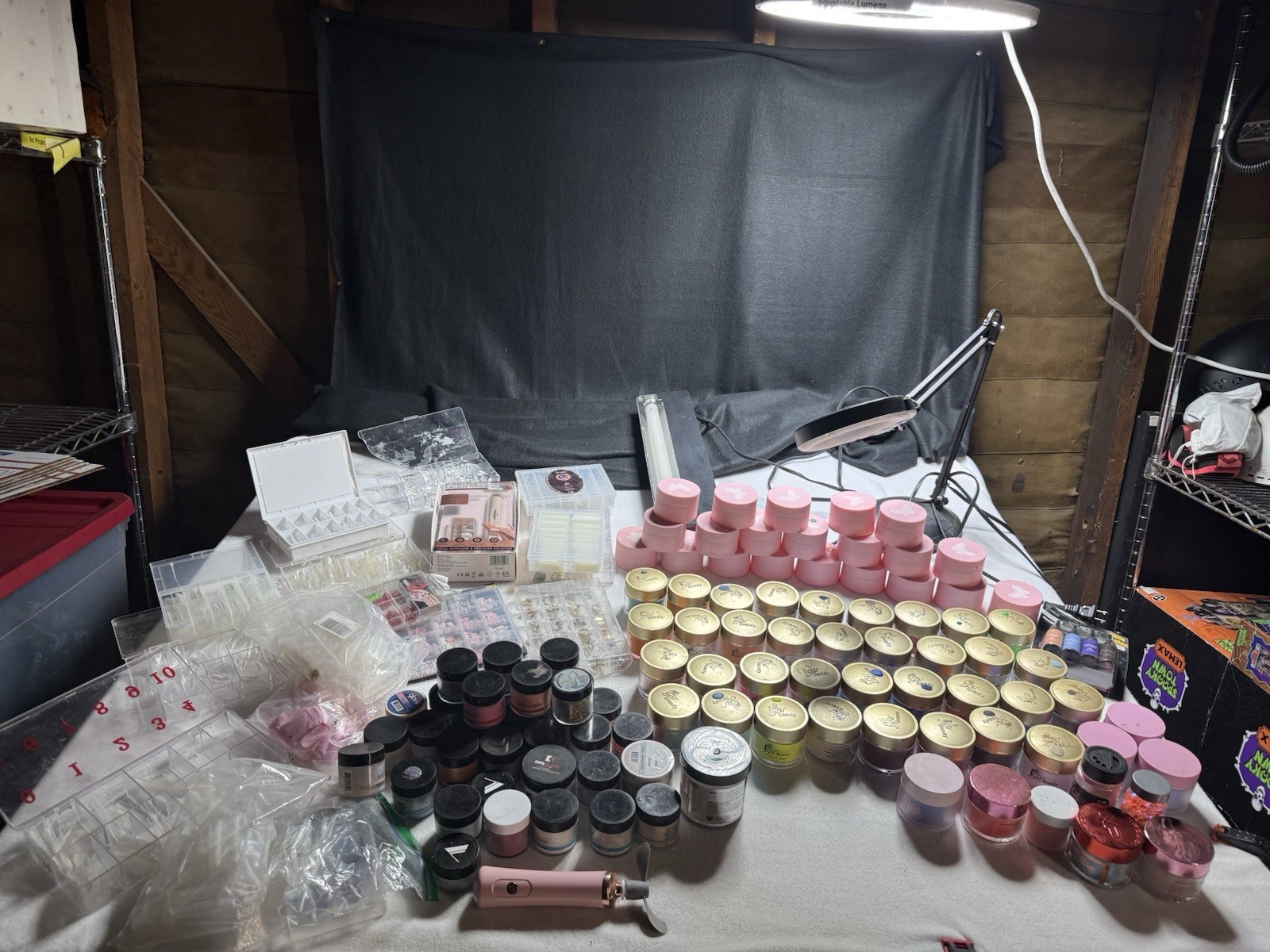 Huge Nail Supply Lot Acrylic Powders Nail Art Charms Tips Organizer Tech Bundle