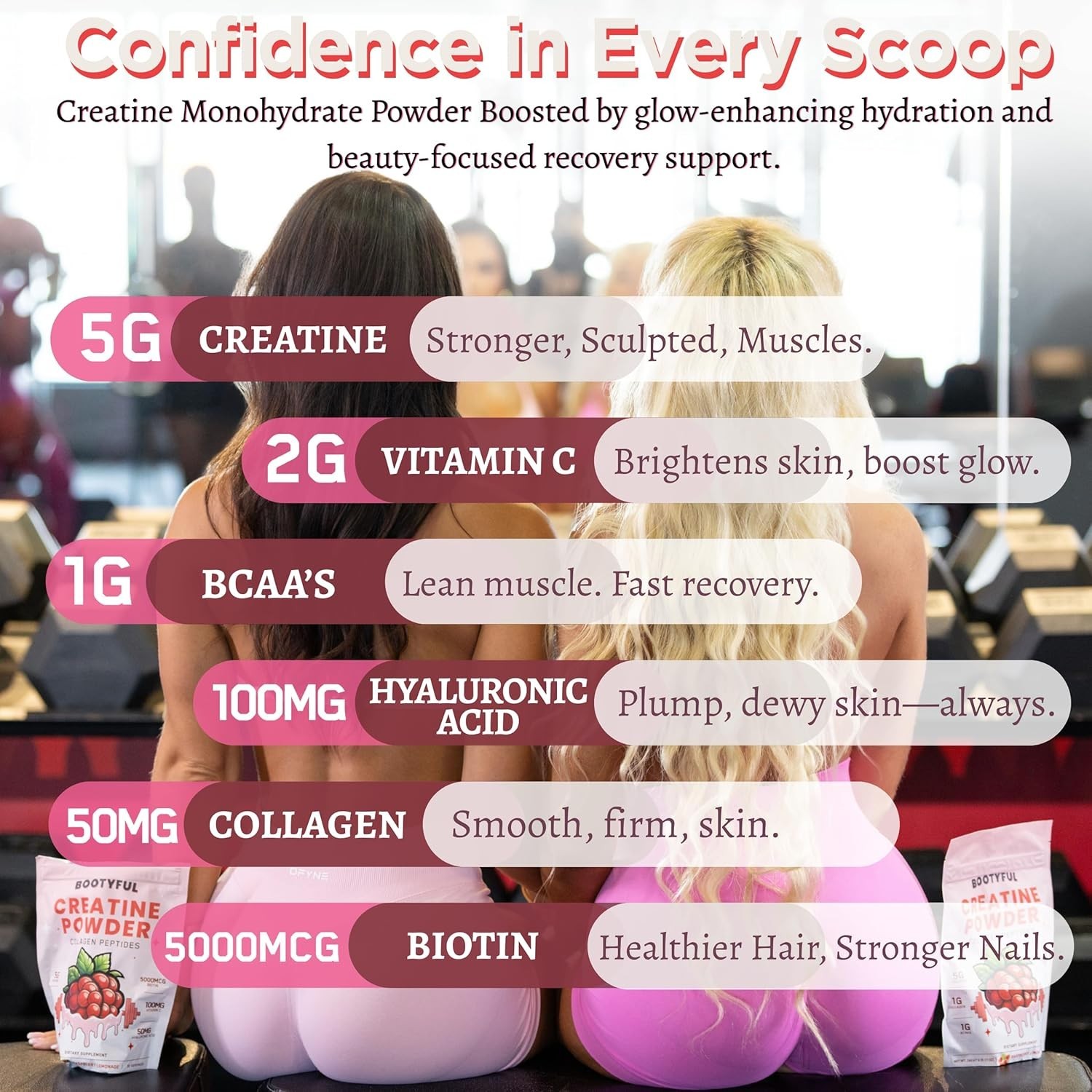 BOOTYFUL Creatine powder Women Collagen Biotin BCAAs Raspberry Lemonade Booty 2