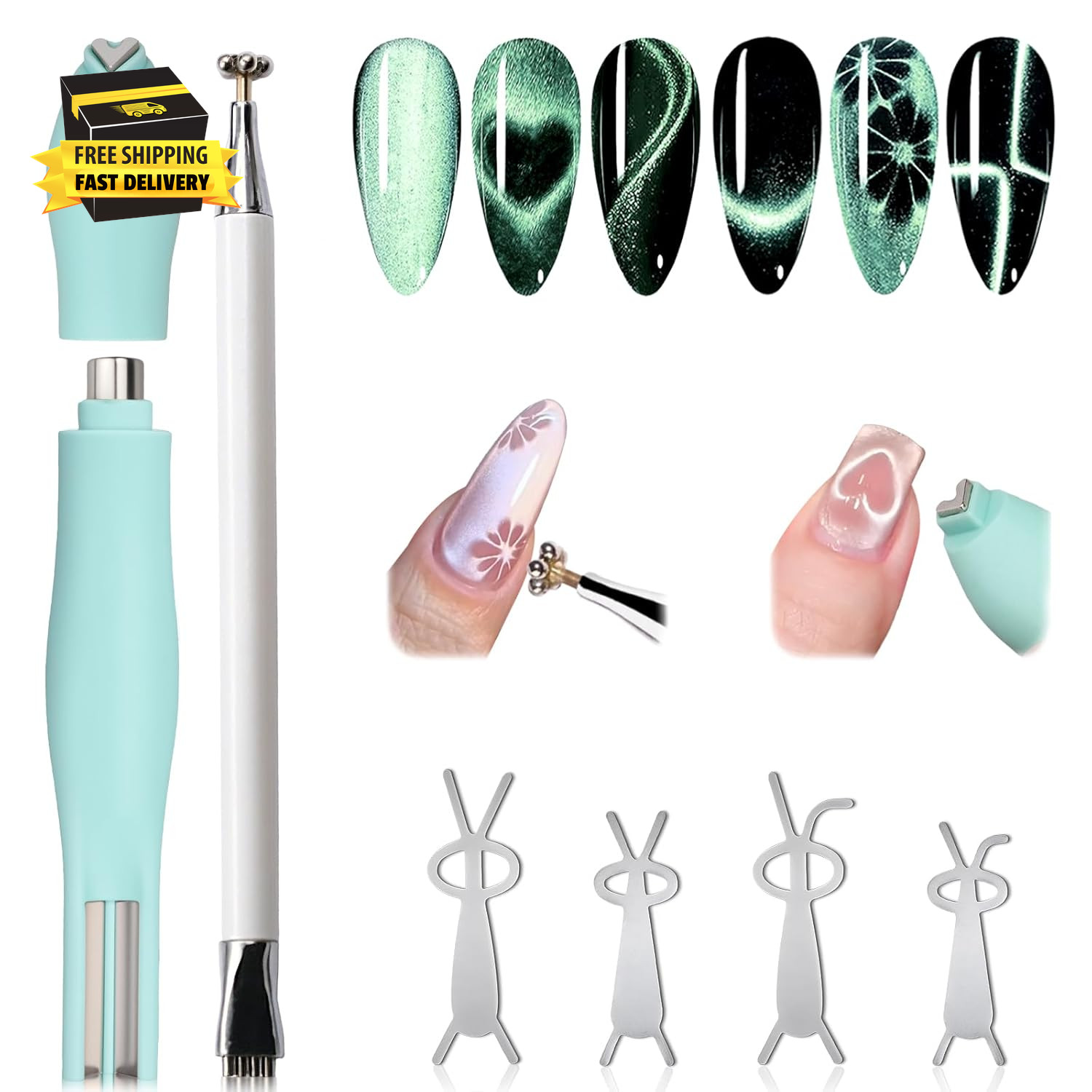 3 in 1 Heart Magnet for Cat Eye Gel Polish, Double-Head Flower Design Nail Magne
