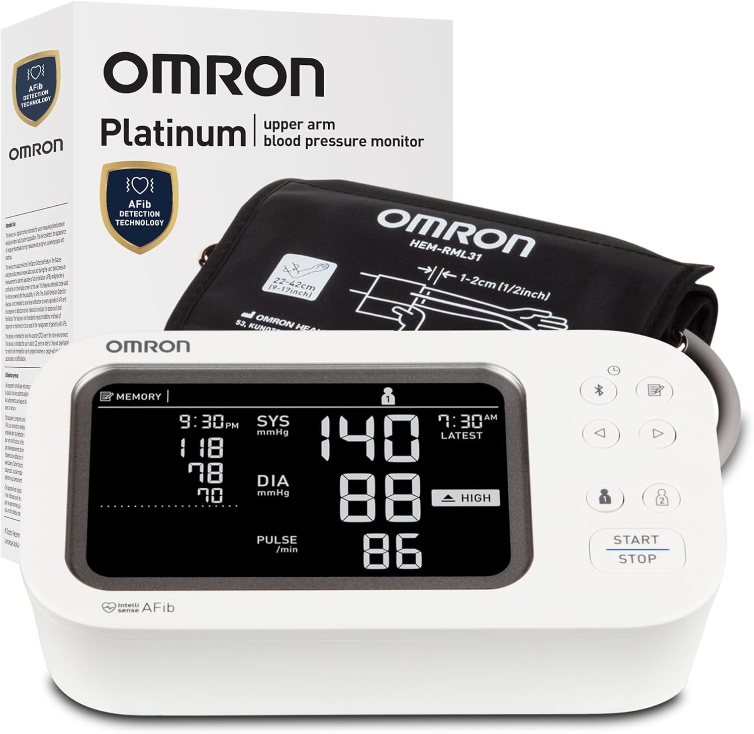 OMRON Platinum Blood Pressure Monitor, Upper Arm Cuff, Digital Bluetooth Blood P