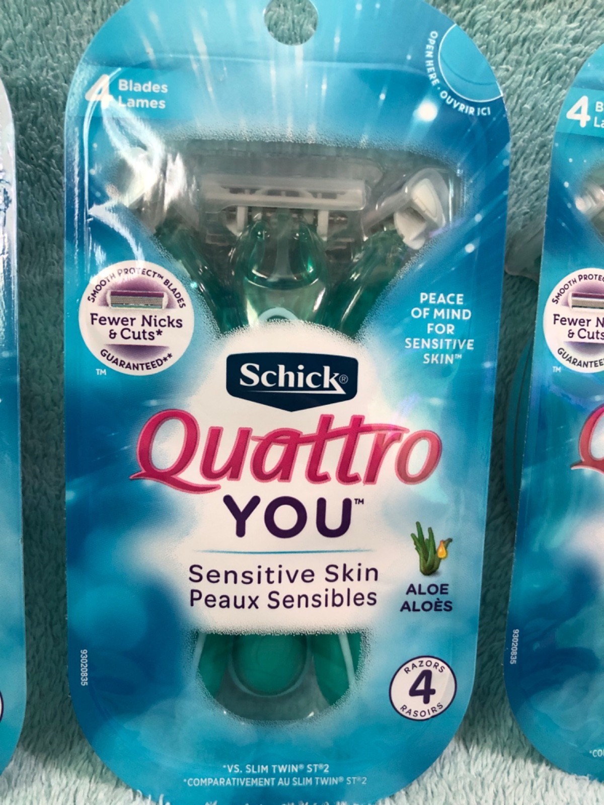 3 Schick Quattro YOU Sensitive Skin Women’s Disposable Razor 4 Blade 4 Razors