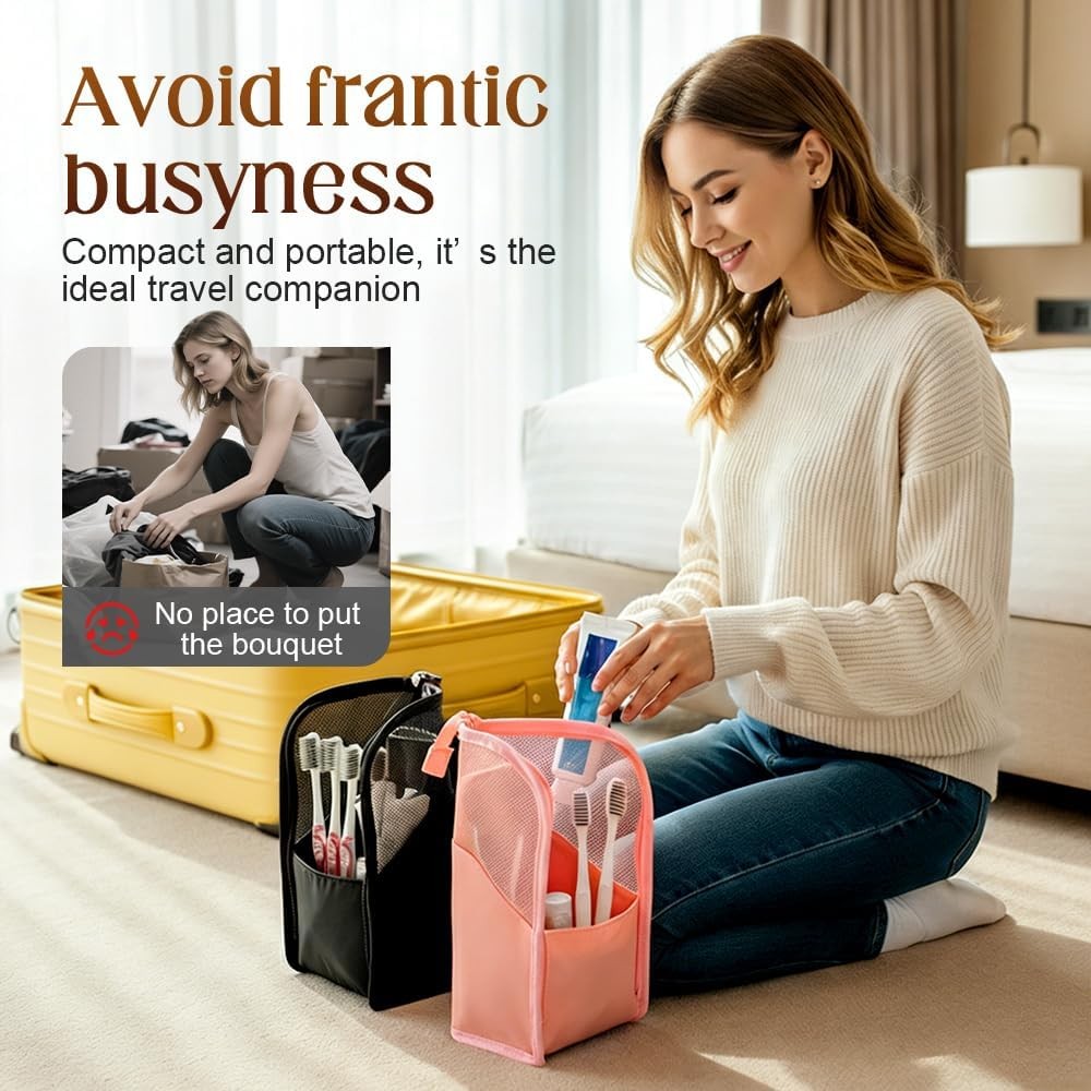 Standing Toiletry Bag 2026 – Lightweight Waterproof, Black+Pink, Travel Pouch