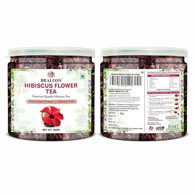 Organic Hibiscus Flowers C/S 100% Pure, Non-GMO Hibiscus Sabdariffa, Vibrant 50g