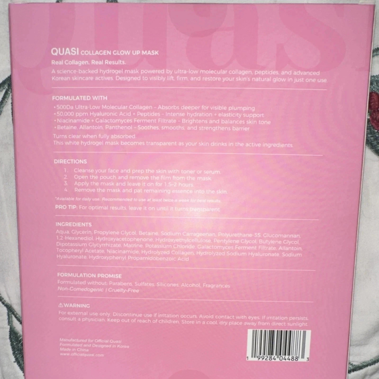 Quasi-Collagen Glow Up Mask | Hydrating & Firming Facial Mask – 4 pcs/box