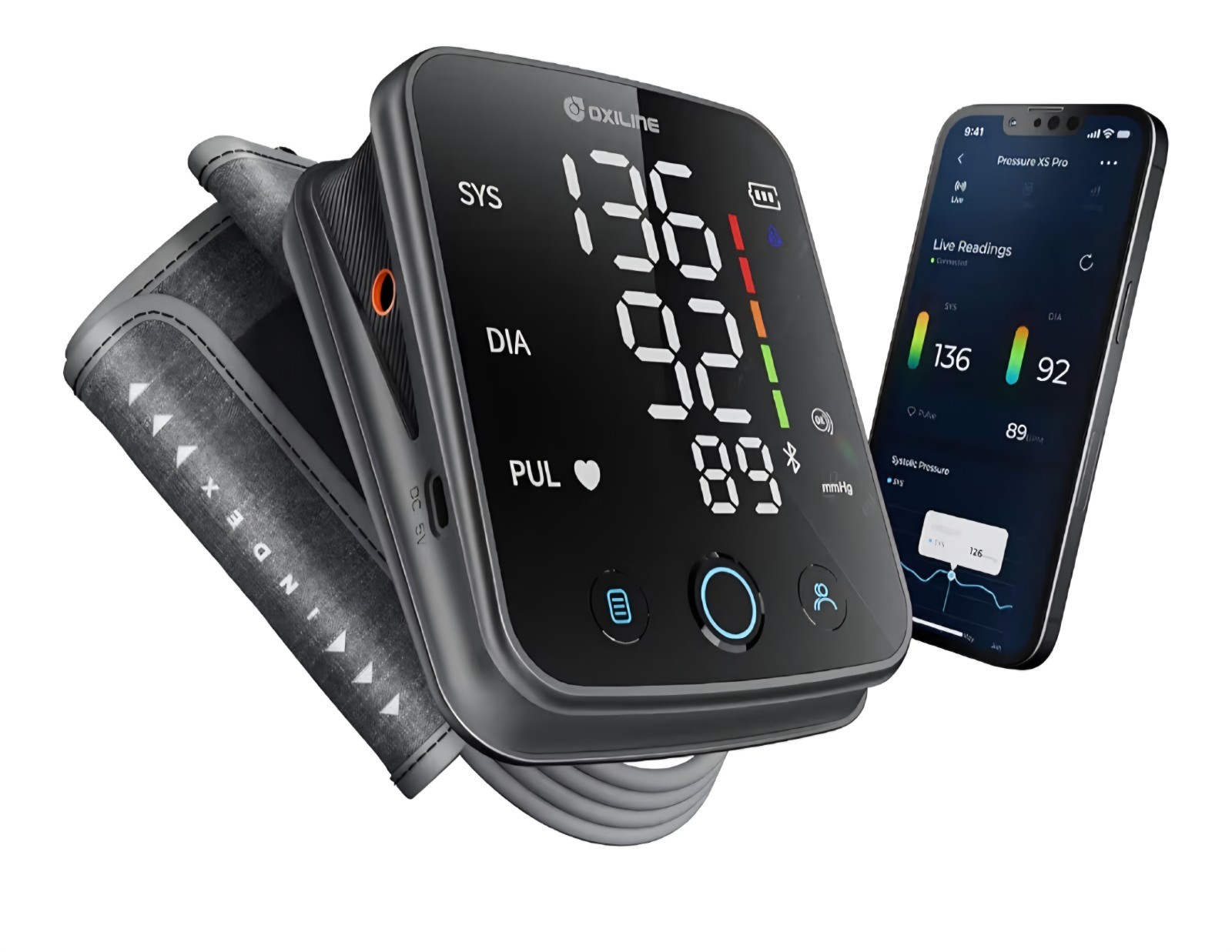 Pressure XS Pro Bluetooth Blood Pressure Monitor, Upper Arm BP Cuff 22–42 Cm, Ac