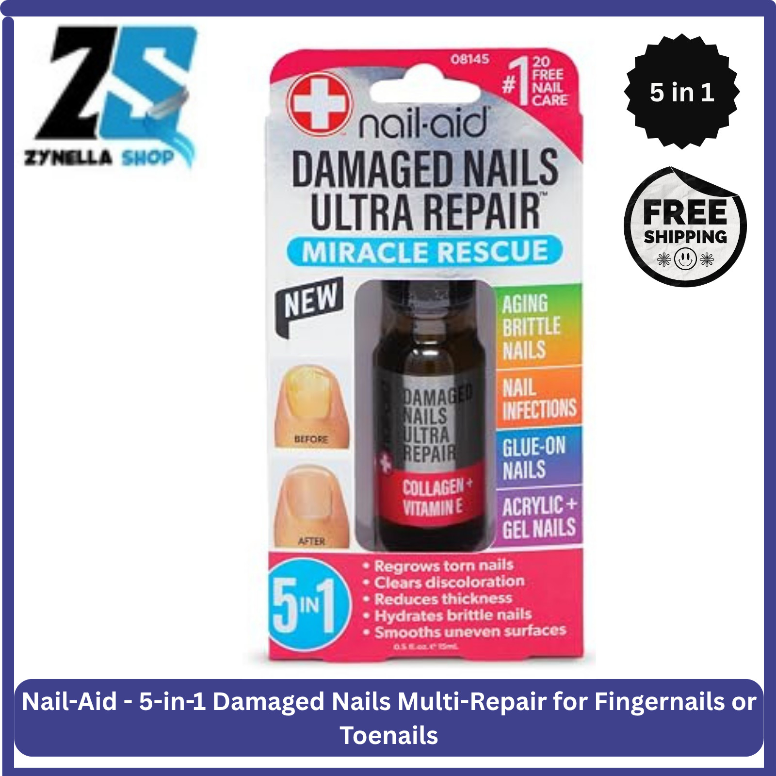 Nail-Aid – 5-in-1 Damaged Nails Multi-Repair for Fingernails or Toenails