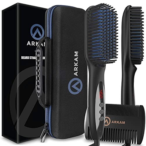 Heated Beard Straightener Brush Kit – Anti-Scald, Dual Action Comb, Travel Case