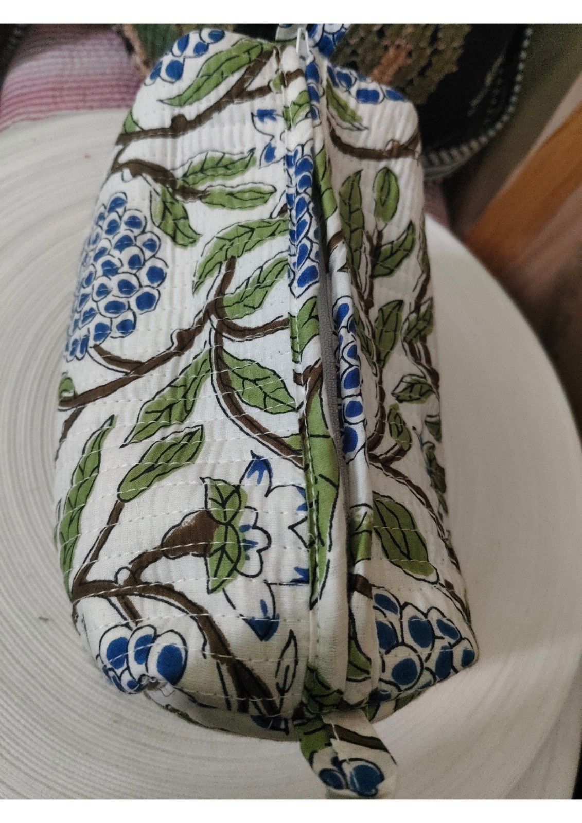 Hand-Block Printed Floral Cotton Makeup Bag Set | Autumn Leaf Toiletry Organizer