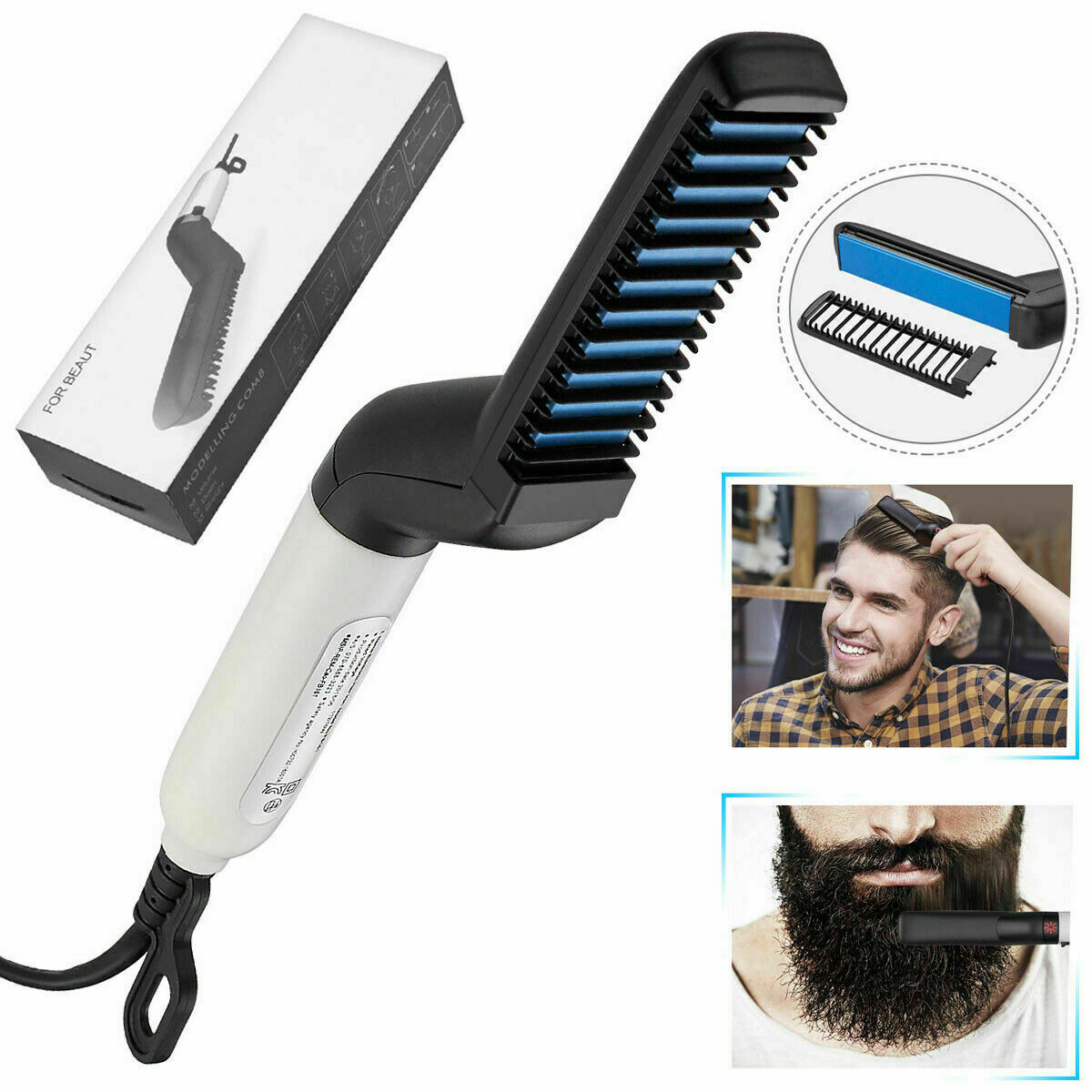 Quick Beard Straightener Multifunctional Hair Comb Curling Curler Show Cap Mens