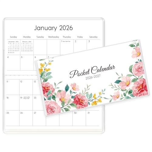 Pocket Calendar 2026-2027 for Purse, 2026-2027 Pocket Planner 24 Months Floral