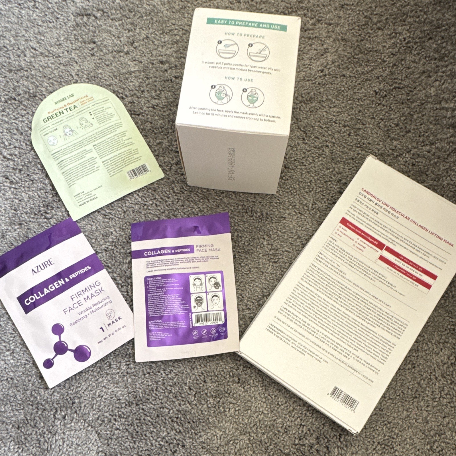 Assorted Green Tea Collagen Firming Purifying Sheet Face Mask Set White