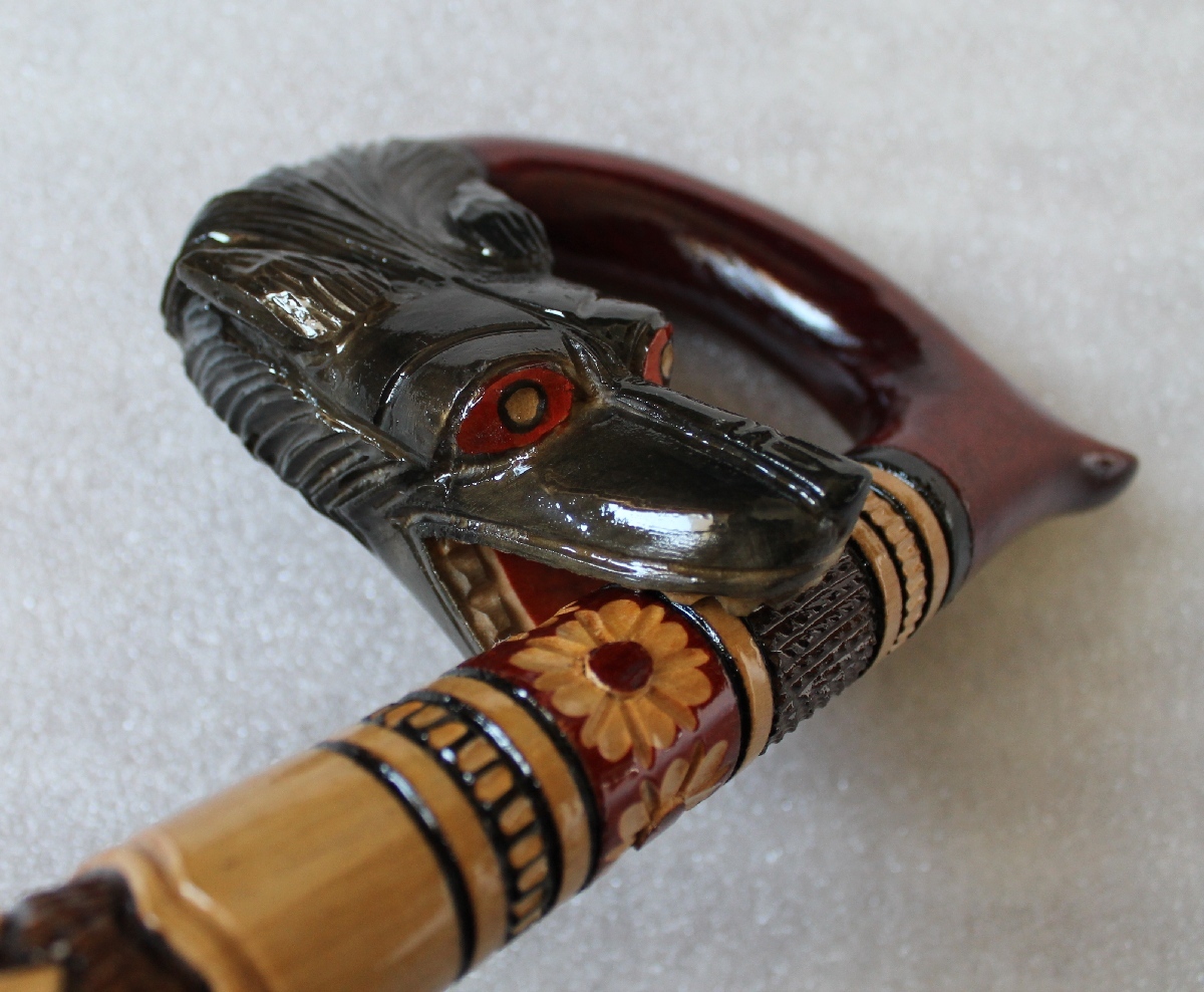 WOLF’S BITE 36″ Gorgeous Hand Carved Wooden Linden WALKING STICK Cane Ukraine