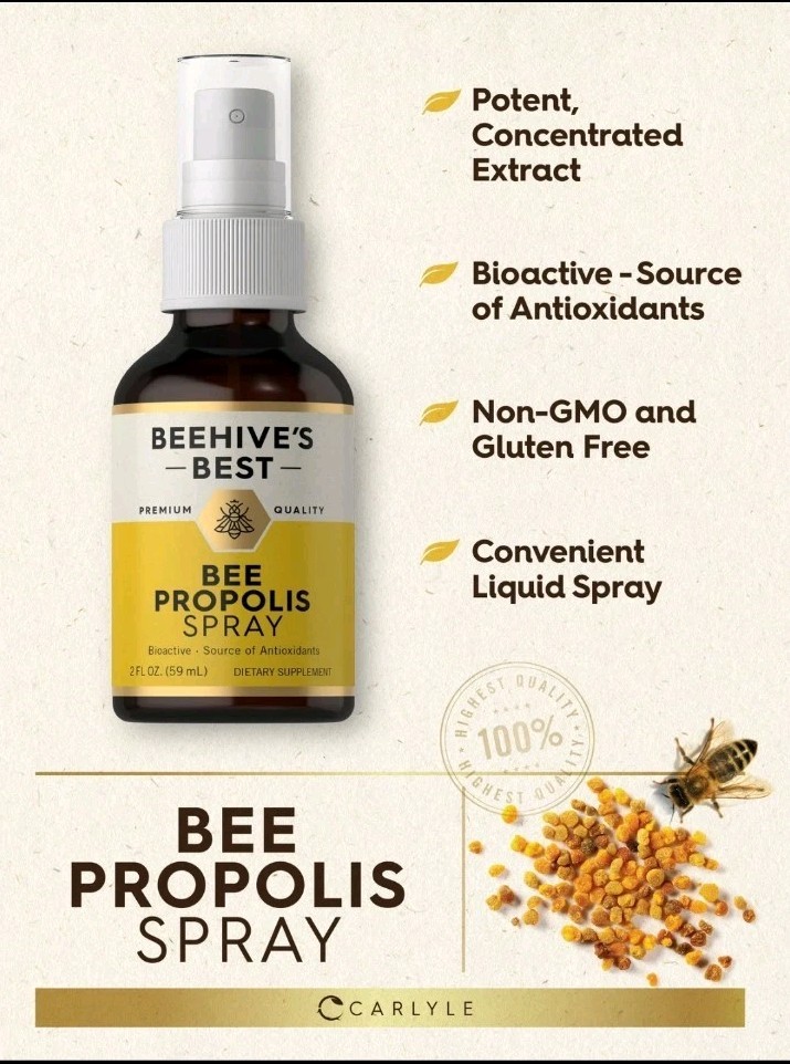 Bee Propolis Spray – 2 fl oz – Daily Throat Spray – Beehive’s Best by Carlyle