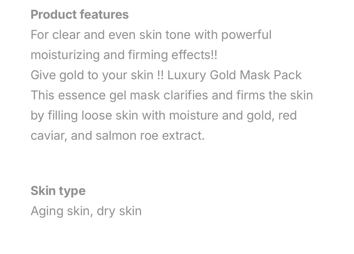 Ronas Gold Salmon Egg Hydrogel Mask Pack 10ea Contains Green Tea Extract, Gold