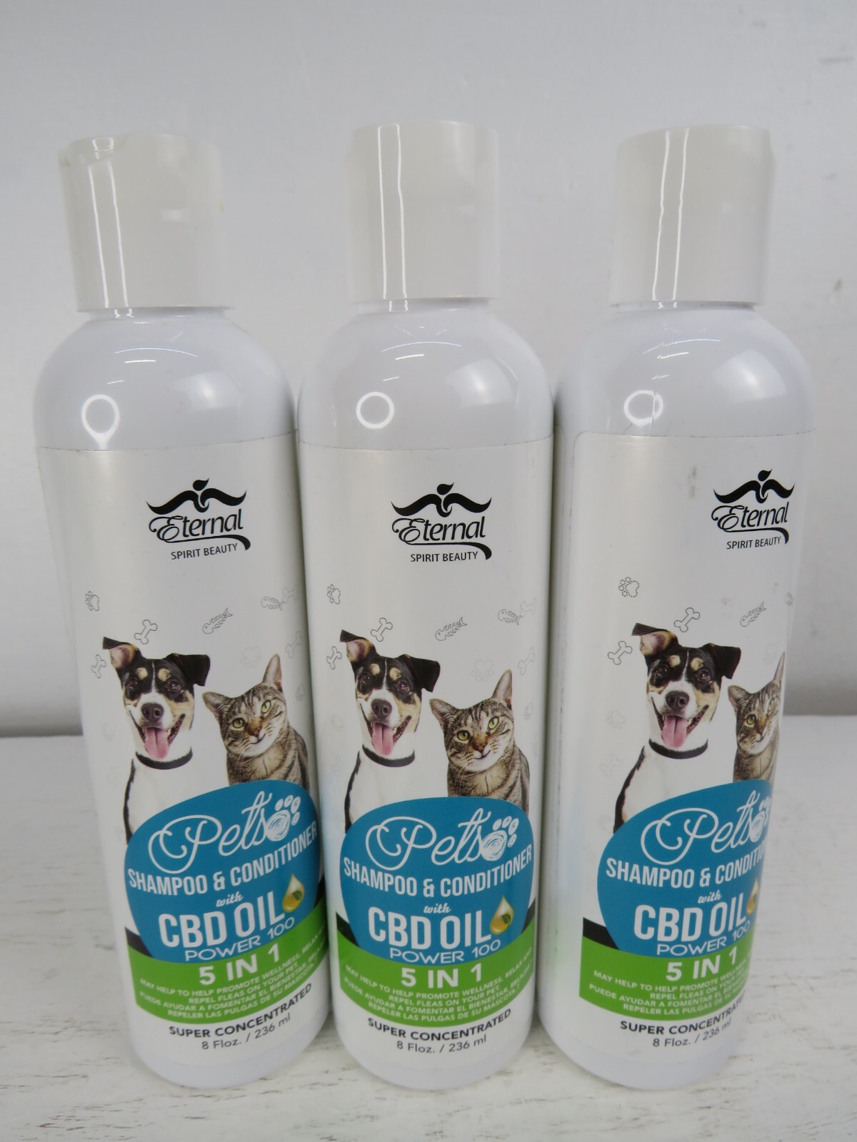 3 New Eternal Pets Shampoo & Conditioner 5 in 1.  8 oz. Super Concentrated
