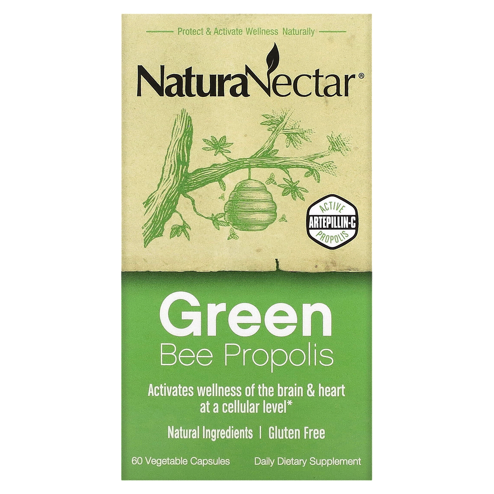 NaturaNectar Green Bee Propolis 60 Veggie Caps Alcohol-Free, All-Natural,