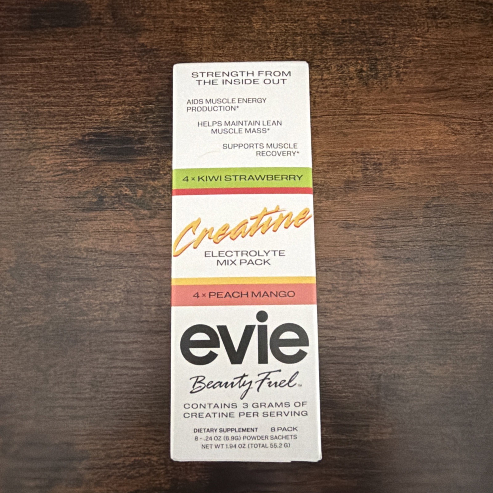 Evie Beauty Fuel – EBF Creatine Electrolyte 8ct – 4ct Strawberry Kiwi, 4ct Peach