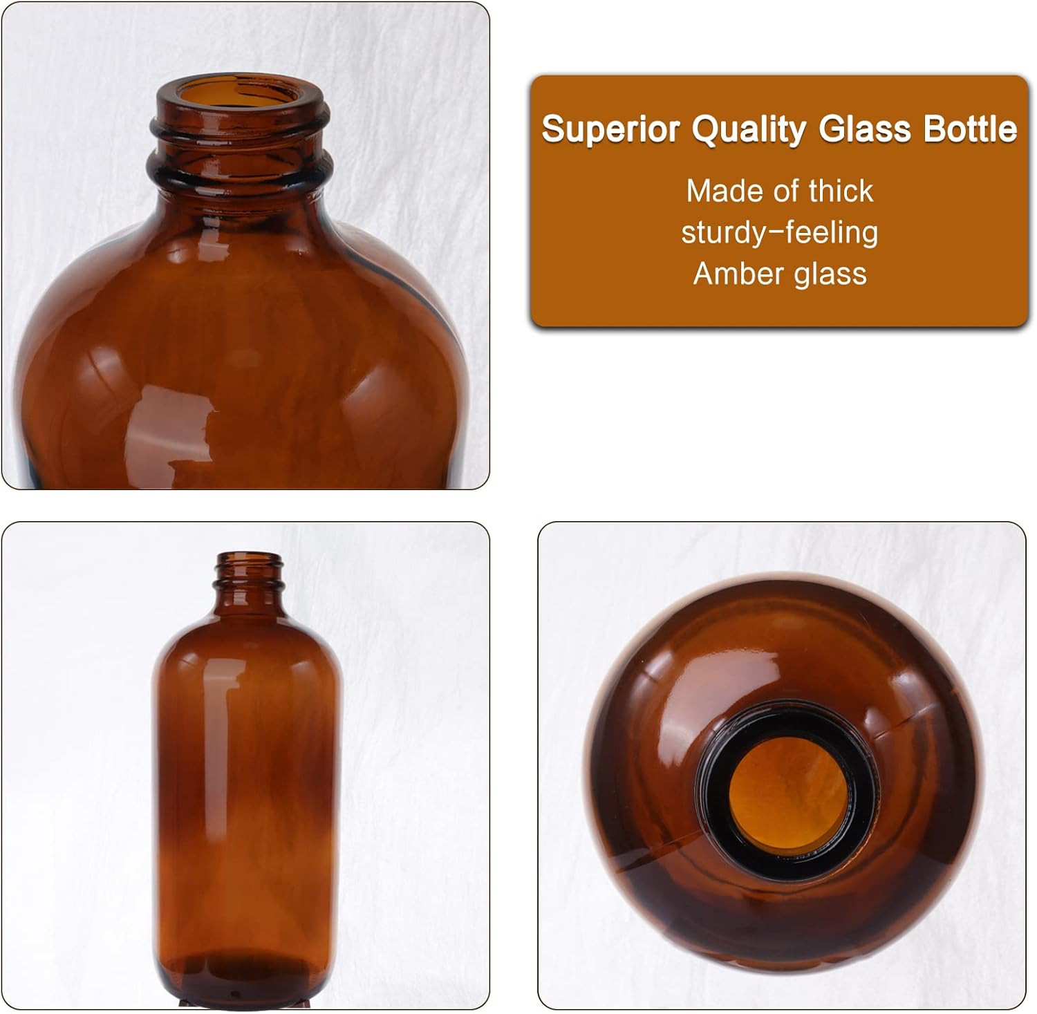 12 Pack 16 Oz Amber Boston round Glass Bottles with Black Caps for Secondary Kom