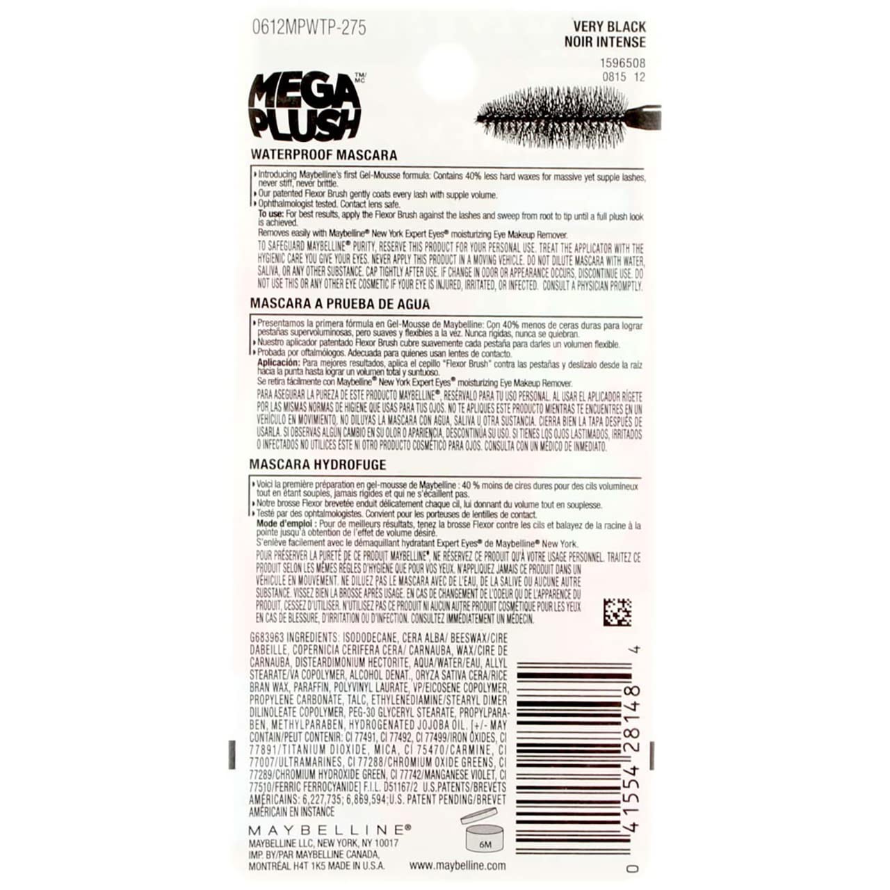 Maybelline Volum’ Express The Mega Plush Waterproof Mascara, 275 Very Black