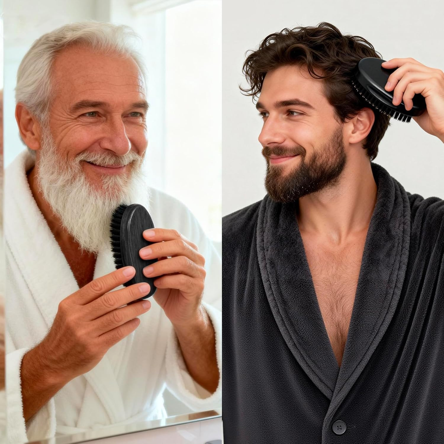 4.3 in Natural Boar Bristle Beard Brush for Men, Premium Wooden Handle with Boar