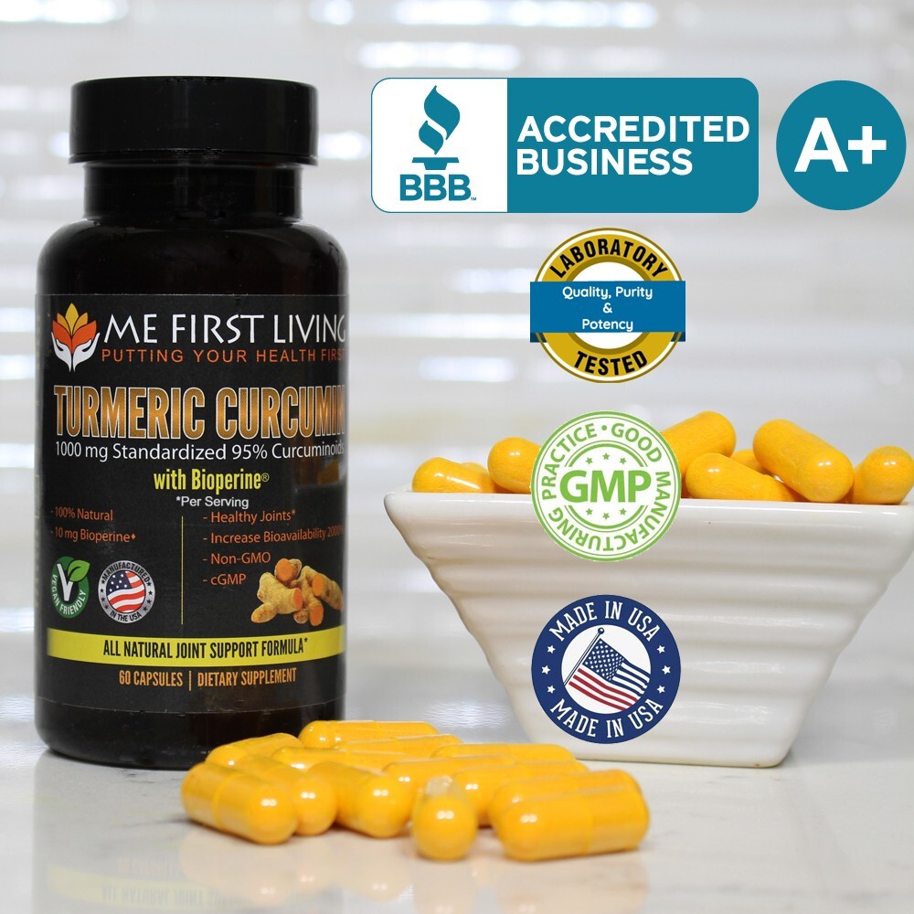 3 Bottles – Me First Living Turmeric Extract 95% Curcuminoids 1000mg + Bioperine