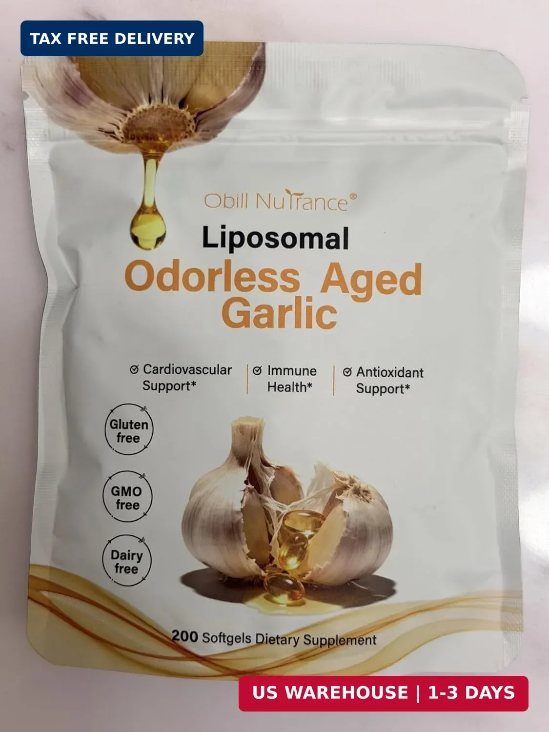 Obill NuTrance Aged Garlic Extract, Odorless Organic Garlic Supplements, 2 Years