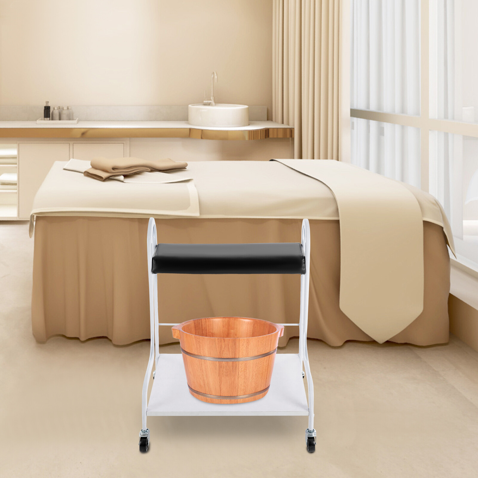 2 Layer Silver Beauty Salon Nail Or Foot Bath Spa Portable 4 Wheeled Trolleys
