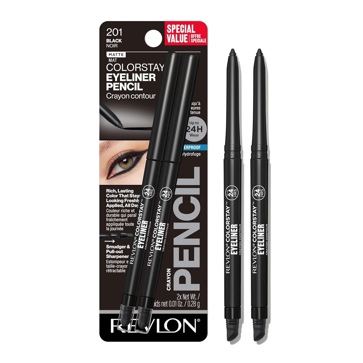 Revlon ColorStay Pencil Waterproof Eyeliner, Smudge-Proof, Eye Makeup with Built
