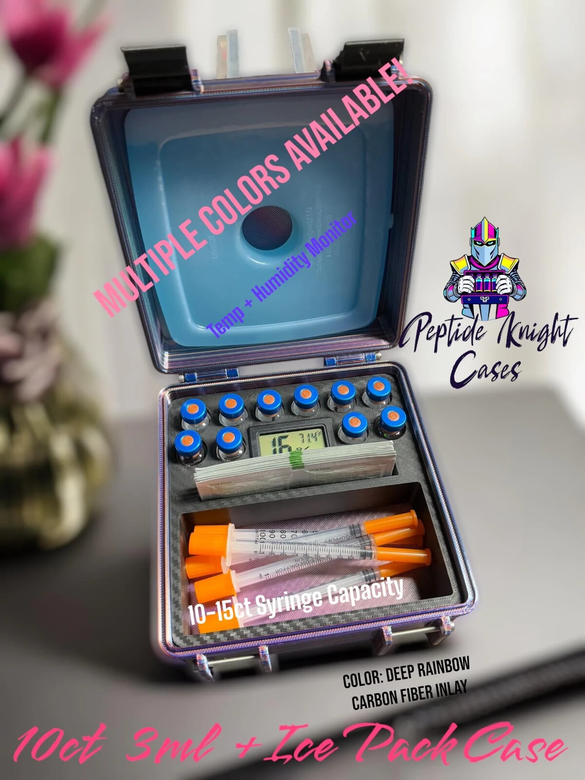 Cold Peptide Vial Storage Container Carrying Case Organizer – Ice Pack Included
