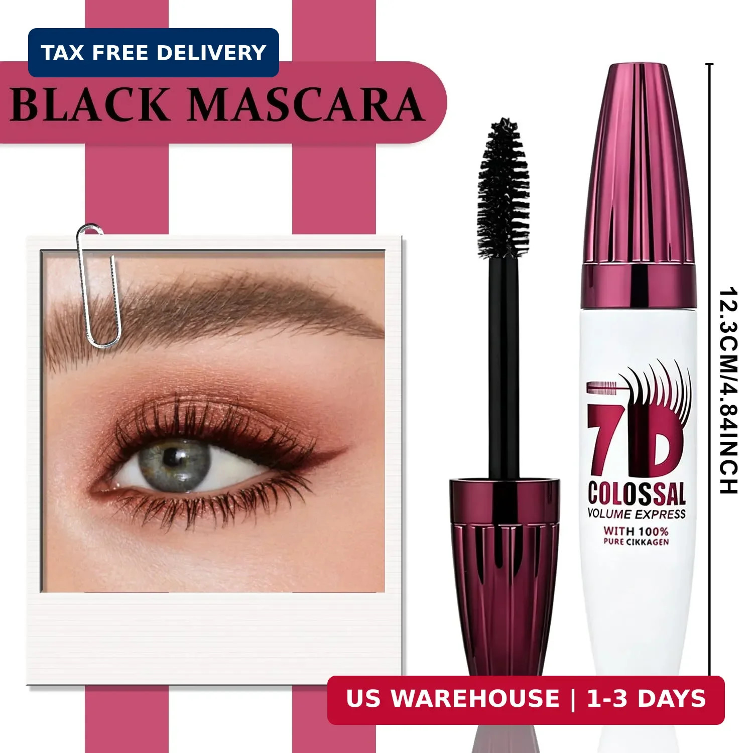2PCS 7D Waterproof Volume Mascara, Black Lengthening Thickening Softer Fuller La