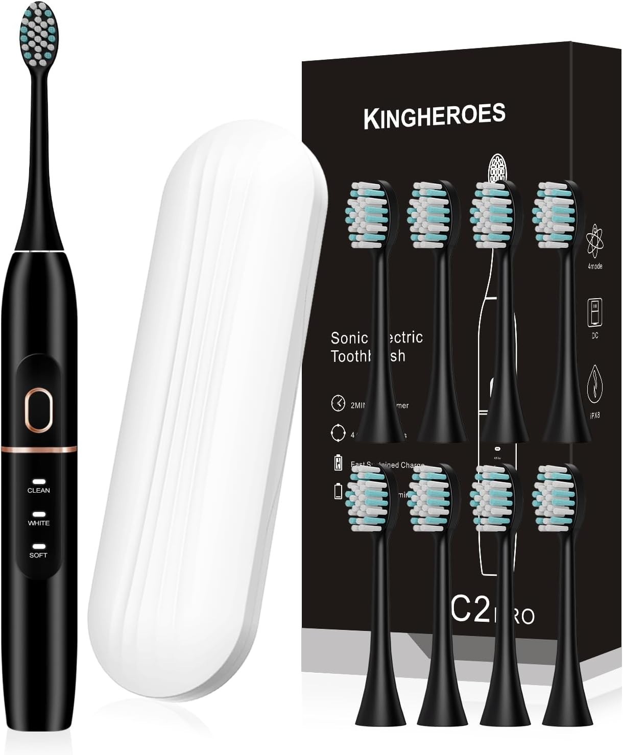 Rechargeable Electric Toothbrush with 8 Heads – 42000 VPM & 60 Days Battery Life