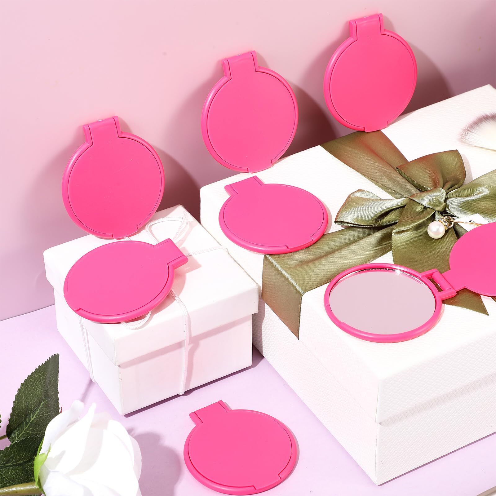 24pcs Mini Compact Mirror Bulk Rose Red Portable 2.8×2.4in Folding Pocket Mirror