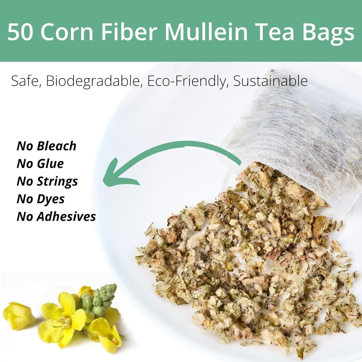 50 Mullein Tea Bags for Lungs, VitalForest 100% Pure Mullein Leave Tea, Lung Det