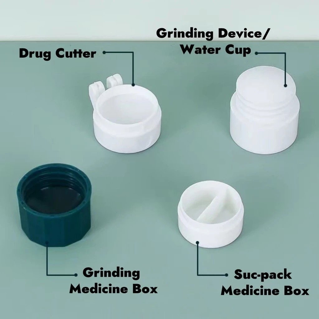 Pill Crusher Cutter and Grinder Combo with Drinking Cup Storage by easycare