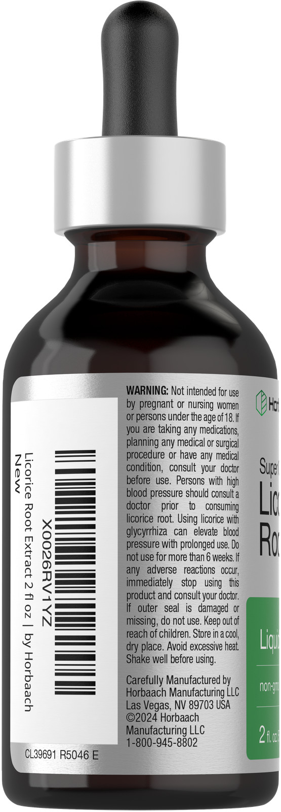 Licorice Root Liquid Extract | 2 fl oz | Alcohol Free | Vegetarian | by Horbaach
