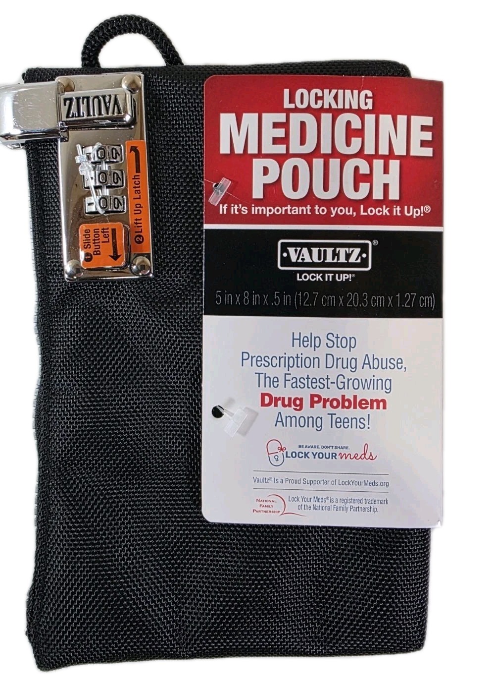 NEW Vaultz Locking Medicine Pouch Zipper New Combination Lock 5″x8″X.5″ Black